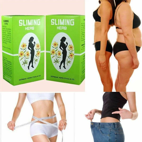  German Herb Slimming Tea boxes with before and after slimming results