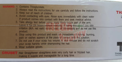 Cruset Hair Straightener Cream instruction label showing usage steps in Thai language