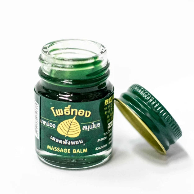 Pho Thong Green Herbal Massage Balm 50g jar with lid open