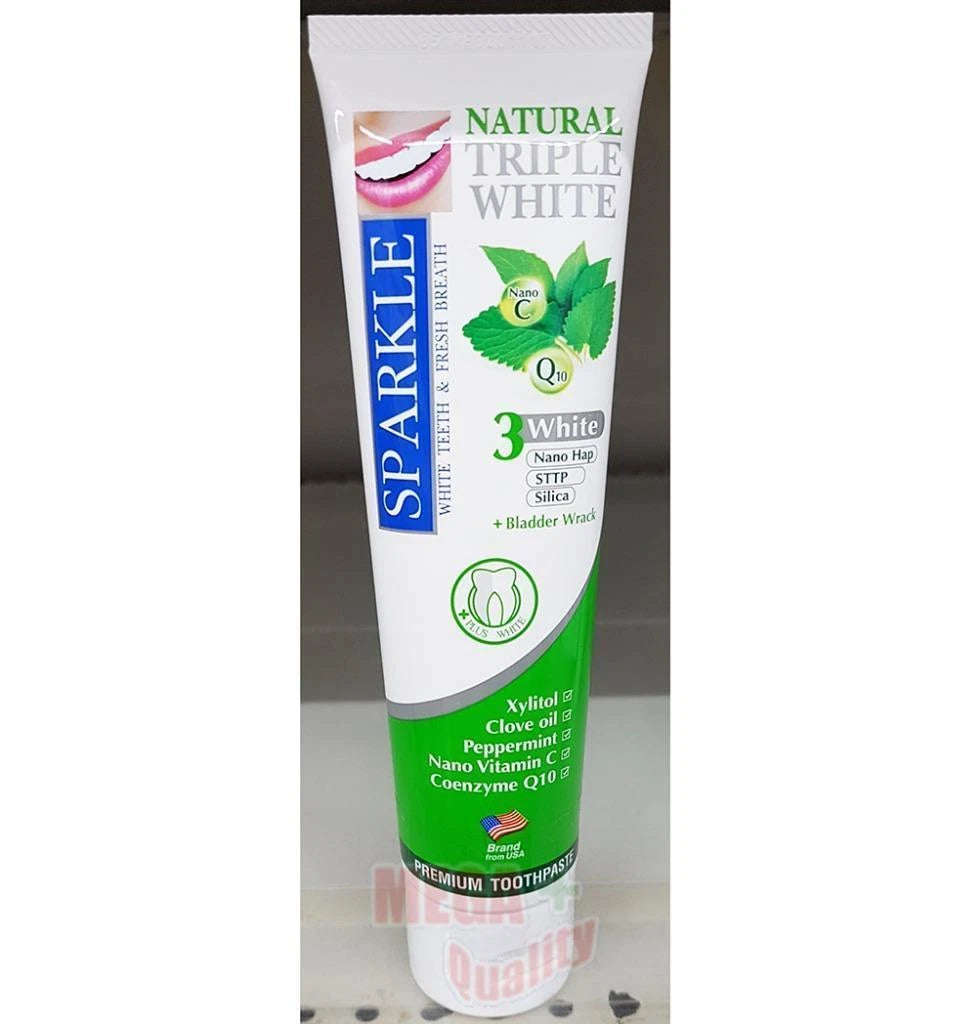 Sparkle Triple White toothpaste tube front view natural fresh breath 100g