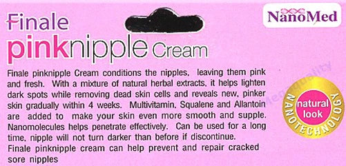 Finale Pink Nipple Cream back packaging showing product description and NanoMed details