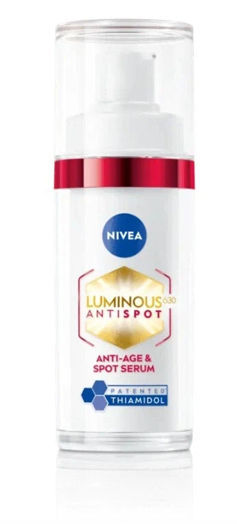 Nivea Luminous 630 Spot Serum lightweight facial care formula bottle close up