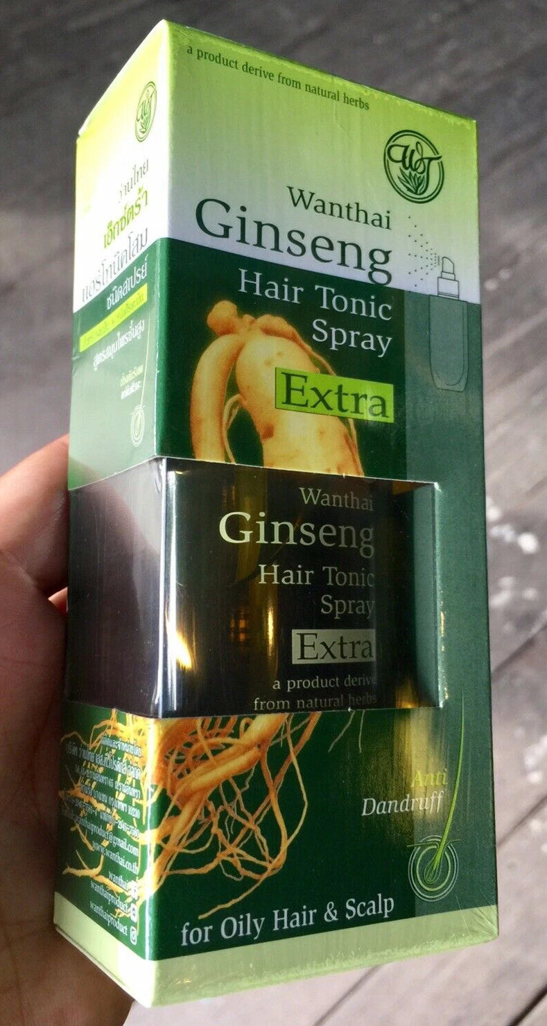 Wanthai Ginseng Hair Tonic Spray Extra 100ml front view of box and bottle