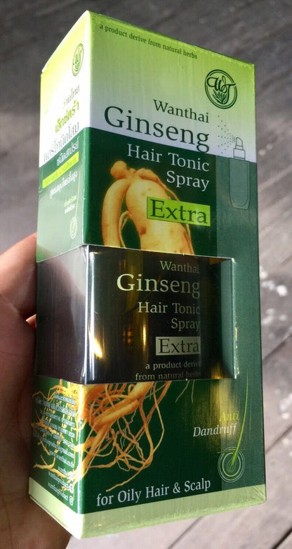 Wanthai Ginseng Hair Tonic Spray Extra 100ml front view of box and bottle