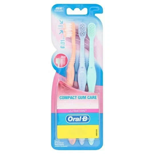 Oral B Compact Gum Care extra soft toothbrush 3-count pack in retail blister