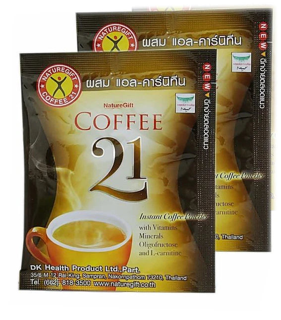 NatureGift Coffee 21 L-Carnitine instant coffee sachets for weight loss, featuring rich coffee flavor and diet benefits.