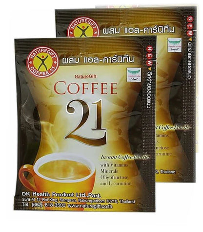 NatureGift Coffee 21 L-Carnitine instant coffee sachets for weight loss, featuring rich coffee flavor and diet benefits.