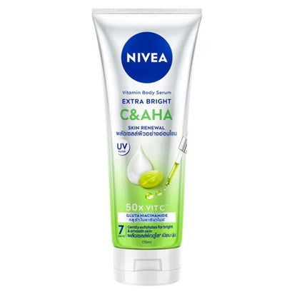 Nivea C AHA Body Serum Extra Bright Skin Renewal Gluta Niacinamide in a tube for smooth and hydrated skin.