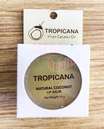 Tropicana Coconut Lip Balm product front with label natural coconut lip balm