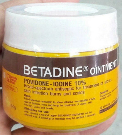 Betadine Ointment Povidone Iodine Skin Infection Burns Scalds Antiseptic 50g.