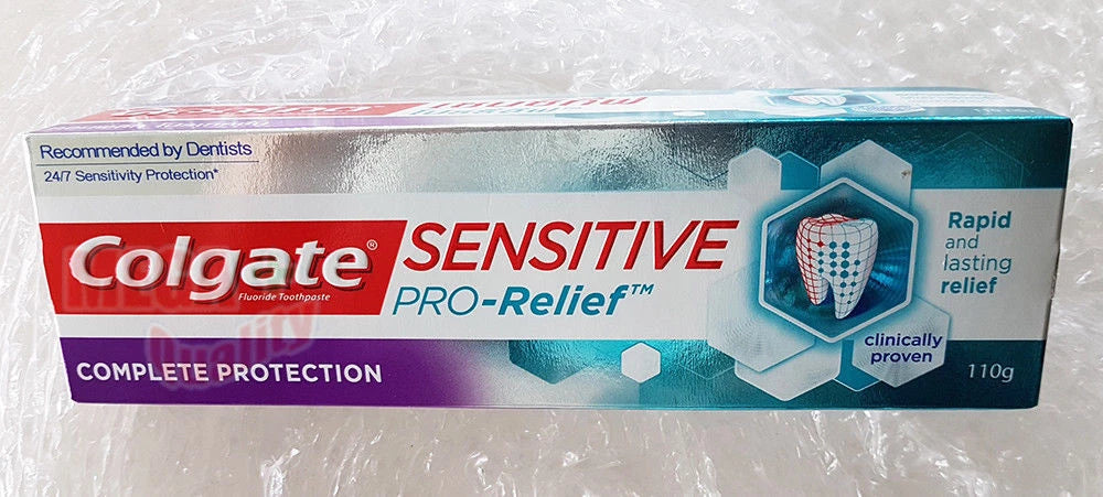 Colgate Sensitive Pro-Relief Toothpaste packaging side view complete protection