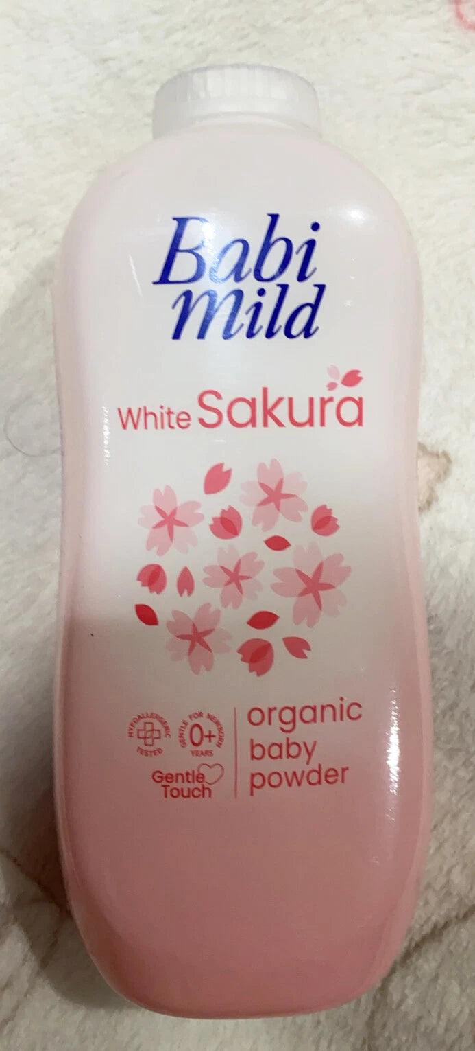 Babi Mild White Sakura Baby Powder 350g full packaging front