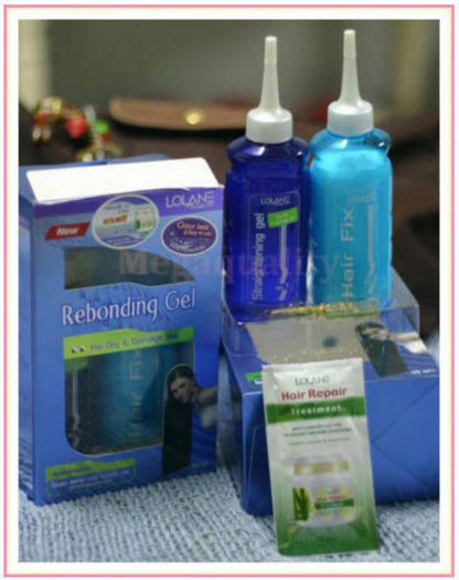LOLANE Straight Off Rebonding Gel complete kit set with bottles and packaging