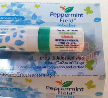 Close-up of Peppermint Field Nasal Inhaler in retail blister pack
