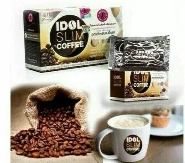 IDOL SLIM Coffee box with sachets served in cup and coffee beans decoration