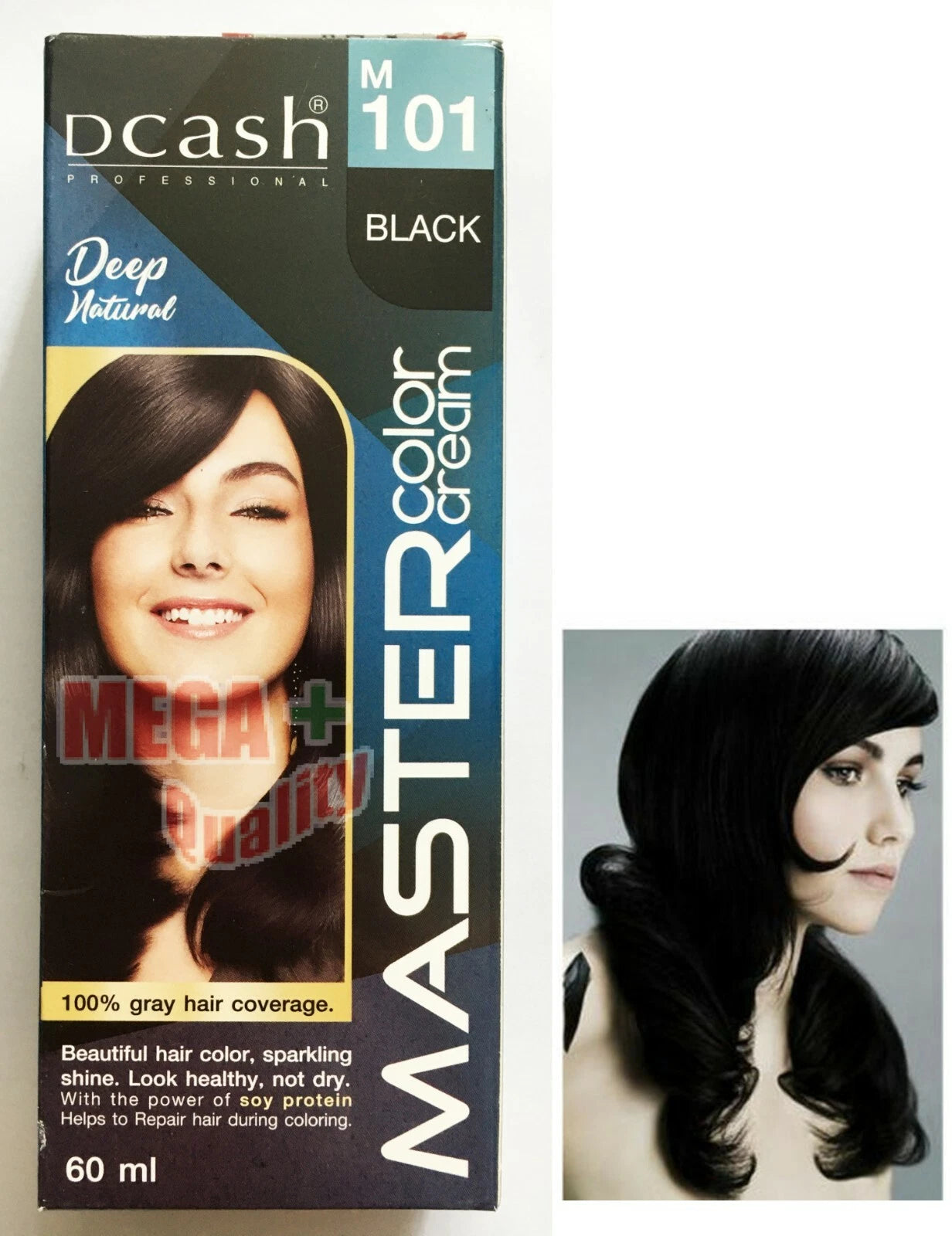 DCASH Master Hair Color Cream M101 Natural Black box and model image