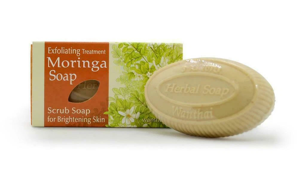 Wanthai Moringa Soap oval herbal soap bar with exfoliating skincare box
