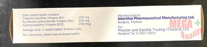 Back label of Neurobion Vitamin B Complex showing product details and supplement facts