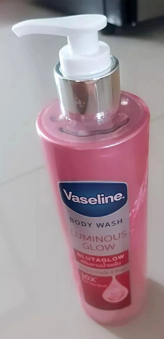 Vaseline Luminous Glow Body Wash Glutaglow Serum Hyaluron in a pump bottle, 425ml, delivering radiant skin.