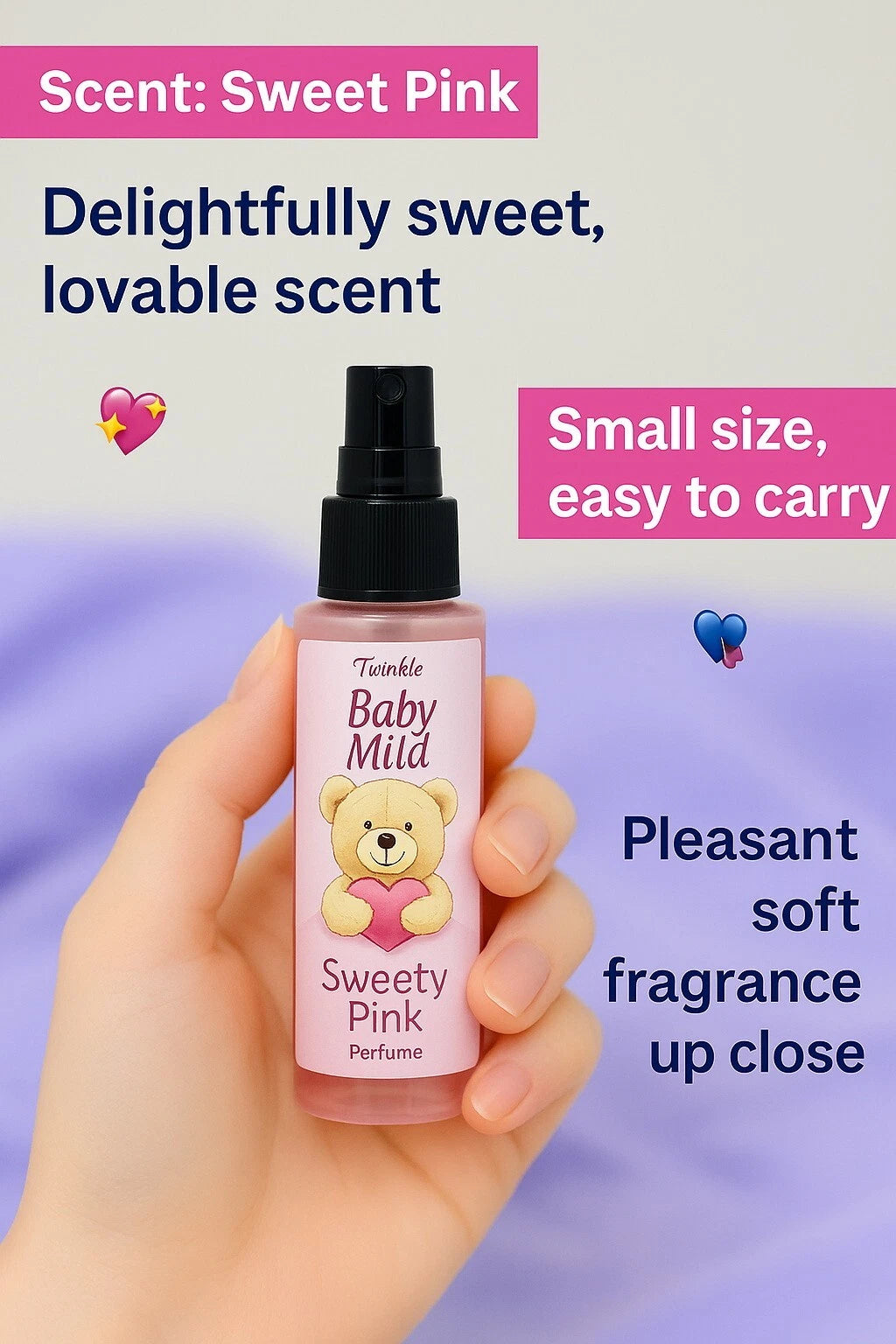 Twelve Plus Babi Mild Sweety Pink Perfume Spray 25ml, small size, soft floral scent for babies.
