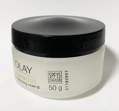 Olay Luminous Cream jar top angle black lid packaging