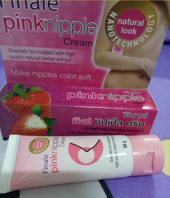 Finale Pink Nipple Cream full set with tube and NanoMed box featuring herbal extract highlights