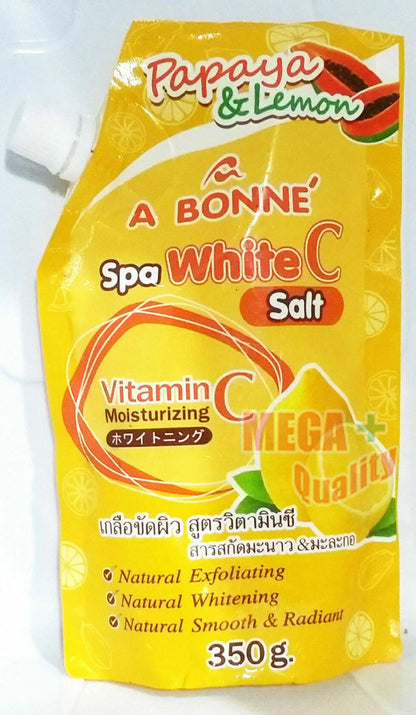 A BONNE Spa White C Salt Papaya Lemon 350g full packaging display