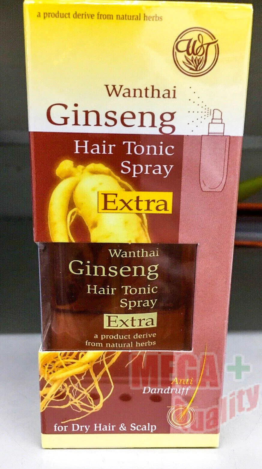 Front view of Wanthai Ginseng Hair Tonic Spray Extra box for Dry Hair and Scalp