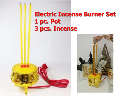 Thai Electric Incense Burner boxed set with Buddhist altar display accessories