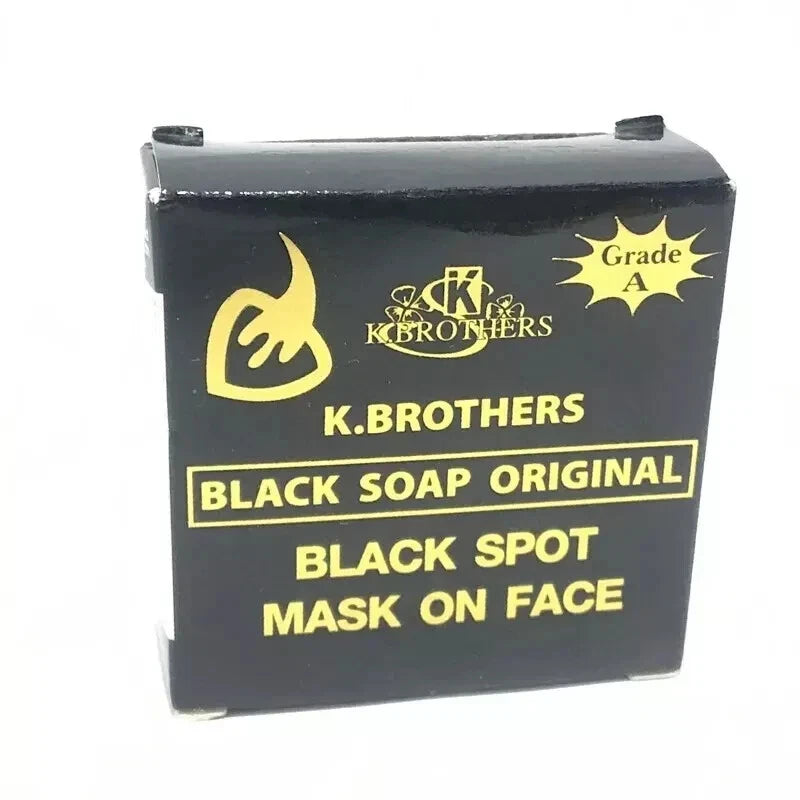 Front of the K Brothers Black Spot Soap box labeled 'Black Spot Mask on Face'