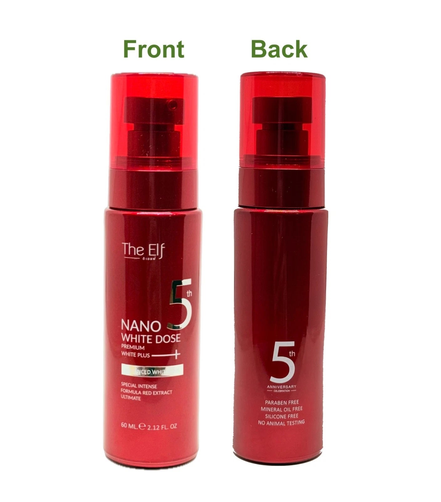 Elf Nano White Dose Serum front view of two bottles emphasizing concentrated whitening booster