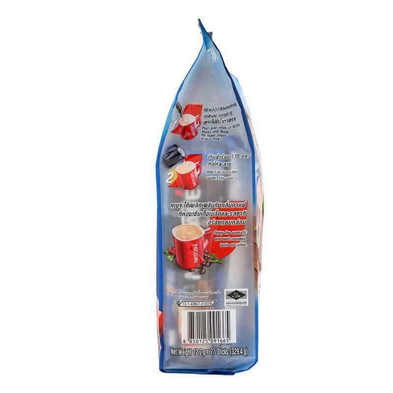 Nescafe Blend & Brew No Sugar coffee sachets side packaging with preparation guide