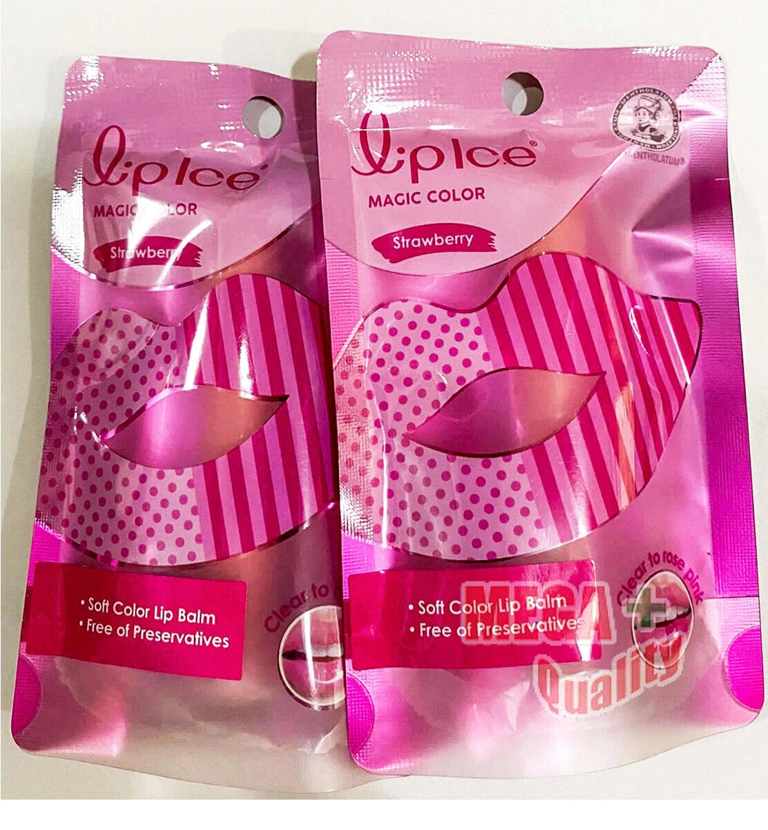 Multiple packs of Mentholatum Lip Ice Magic Color Crystal Pink arranged together