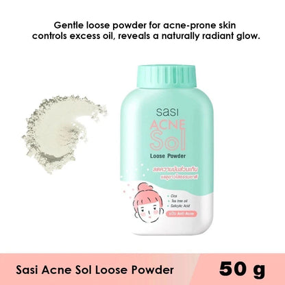 Sasi Acne Sol Loose Powder texture and powder swatch