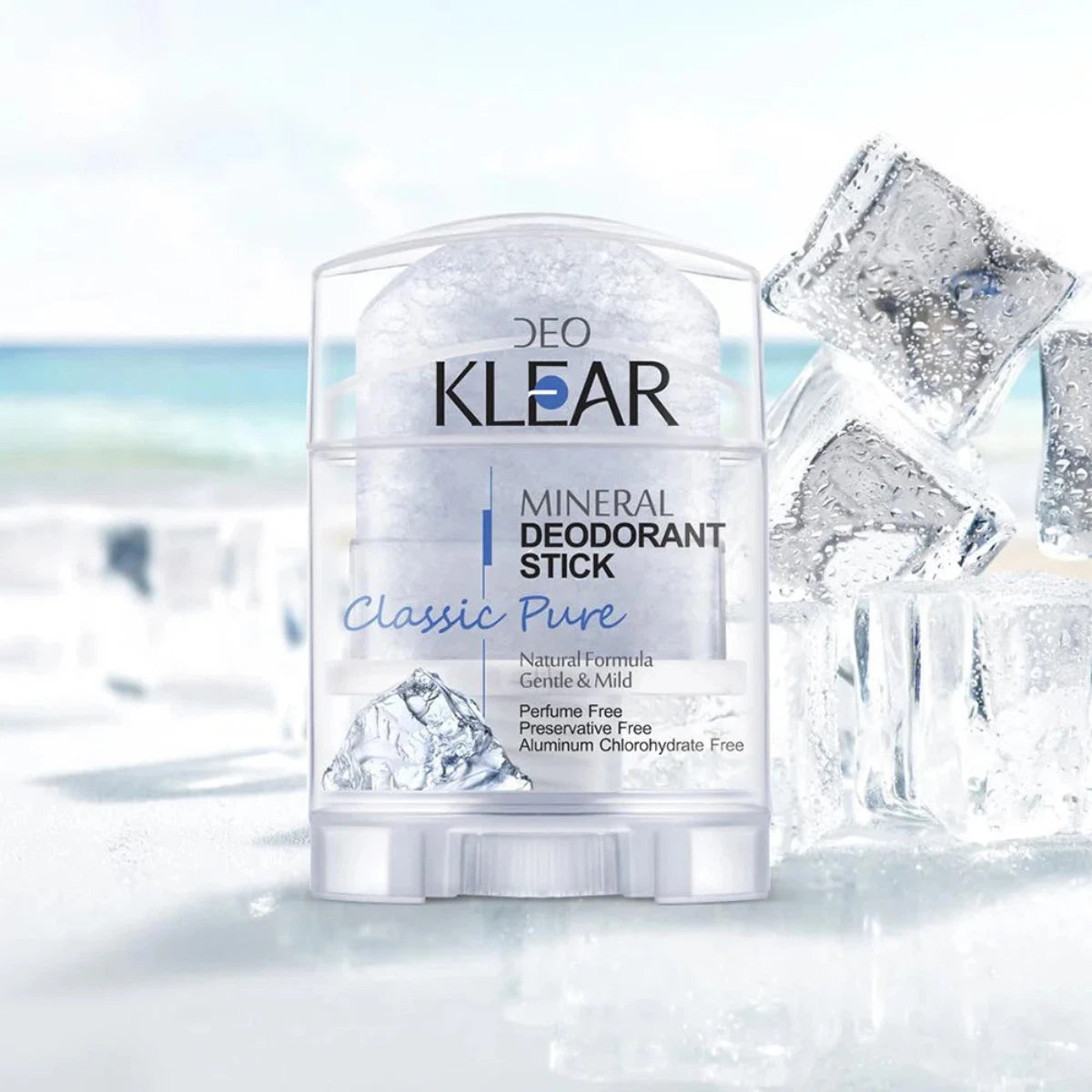 Deo Klear Mineral Deodorant stick with mountain background clean concept image