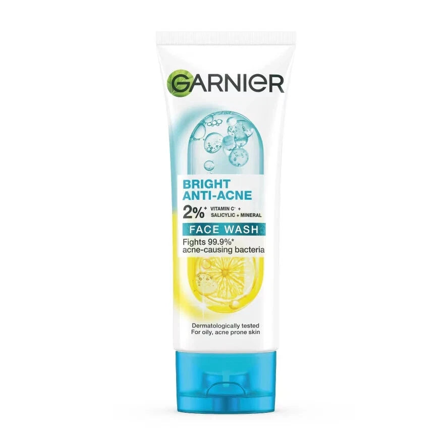 Garnier Bright Anti Acne Wash facial foam tube 100g front view