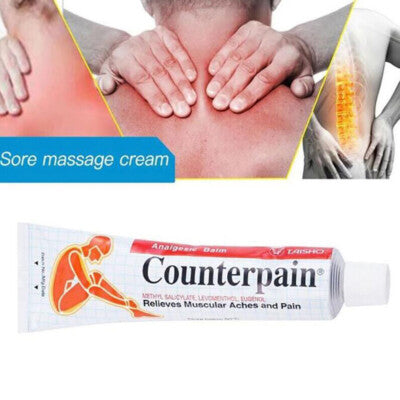 Counterpain Analgesic Balm 120g being applied to upper back and shoulder for muscle pain relief