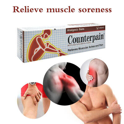 Counterpain Analgesic Balm 120g visual guide showing pain relief areas including neck and joints
