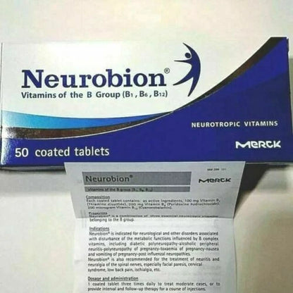 Neurobion Vitamin B Complex packaging with instruction leaflet and tablet pack by Merck