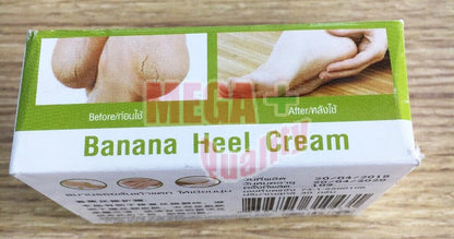 Bio Way Banana Heel Cream packaging showing before and after heel care results