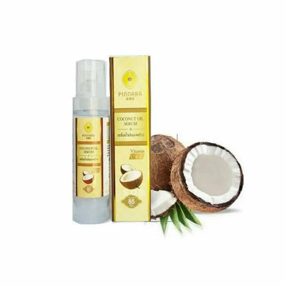 Pinnara Coconut Oil Serum bottle with coconut and vitamin concept styling ingredient visual
