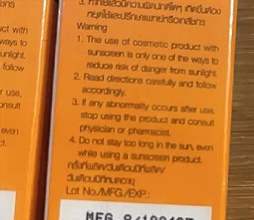 Warning instructions for Mistine Aqua Sunscreen on proper use and safety guidelines.