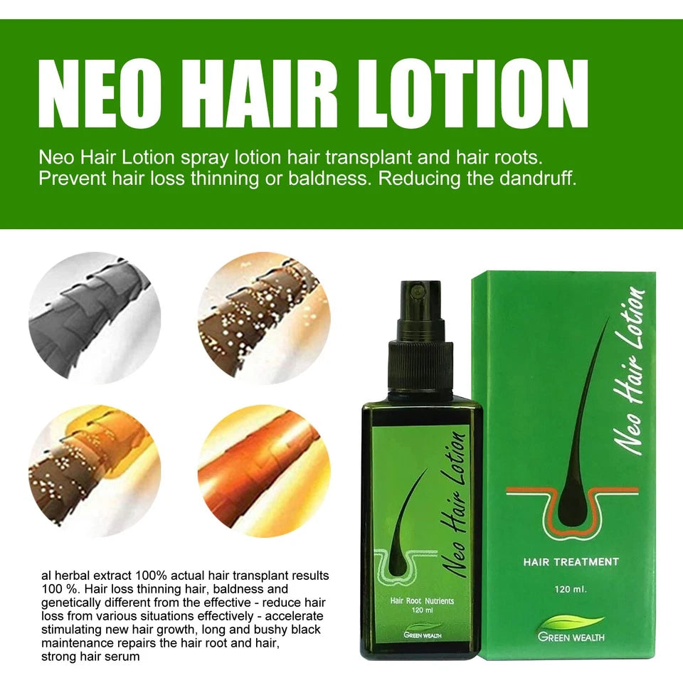 Neo Hair Lotion 120ml Green Wealth with key herbal ingredients illustrated