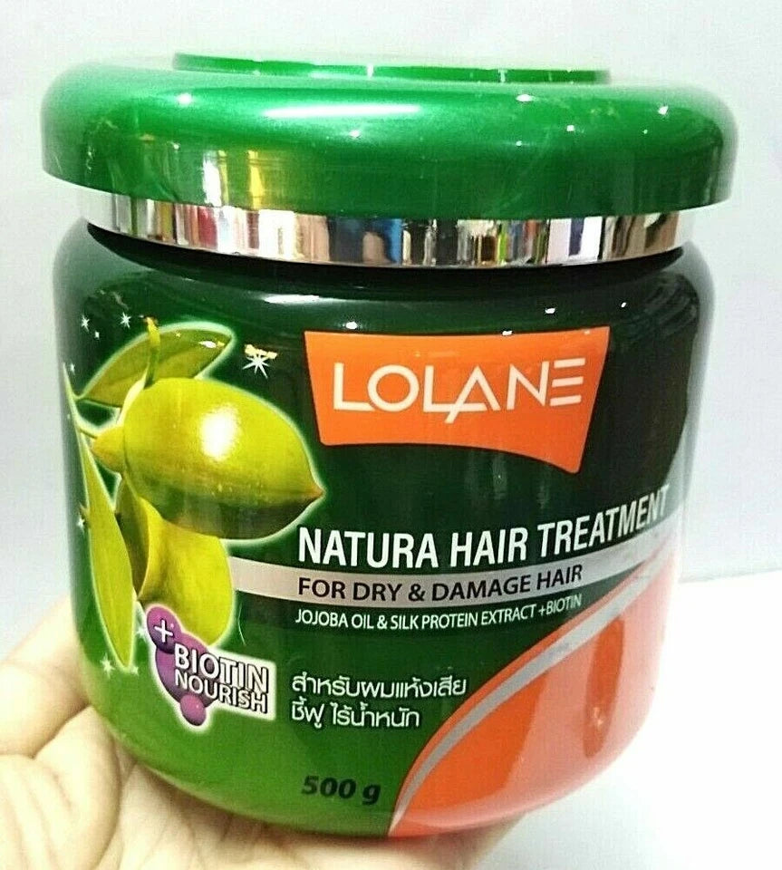 Lolane Natura Hair Treatment 500ml jar angled view with jojoba image