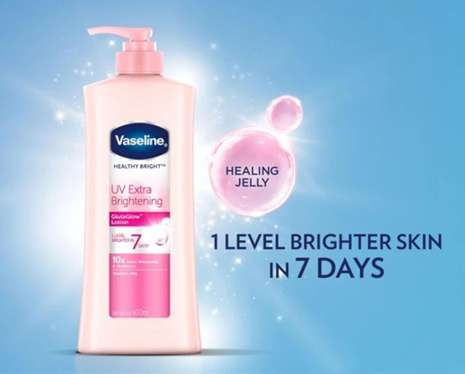 Vaseline UV Extra Brightening Lotion highlighting skin radiance within 7 days
