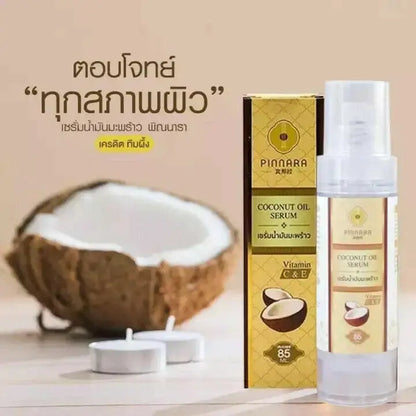 Pinnara Coconut Oil Serum coconut oil hair and skin serum promotional packaging layout
