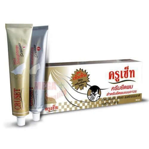 Cruset Hair Straightener Cream product set with two tubes and box packaging