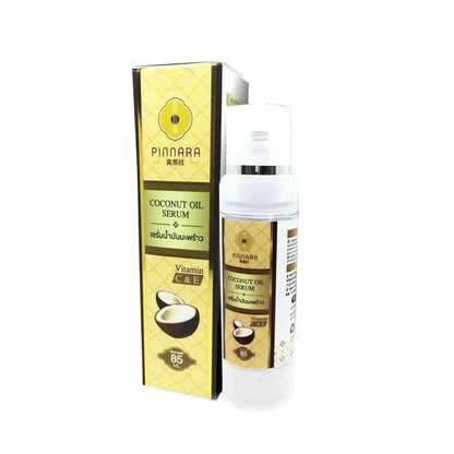 Pinnara Coconut Oil Serum two product bottles showing packaging design and branding