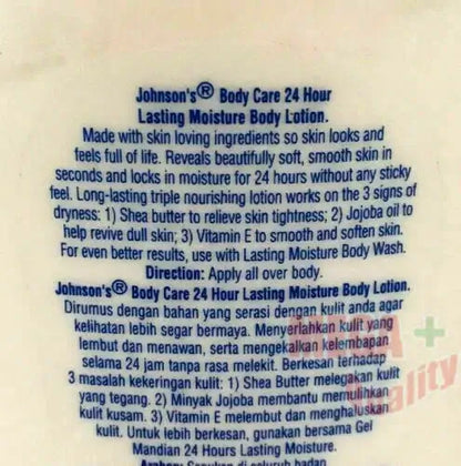 Johnsons Body Care Lotion 24 Hour Lasting Moisture Body Lotion with skin loving ingredients for soft, smooth skin.