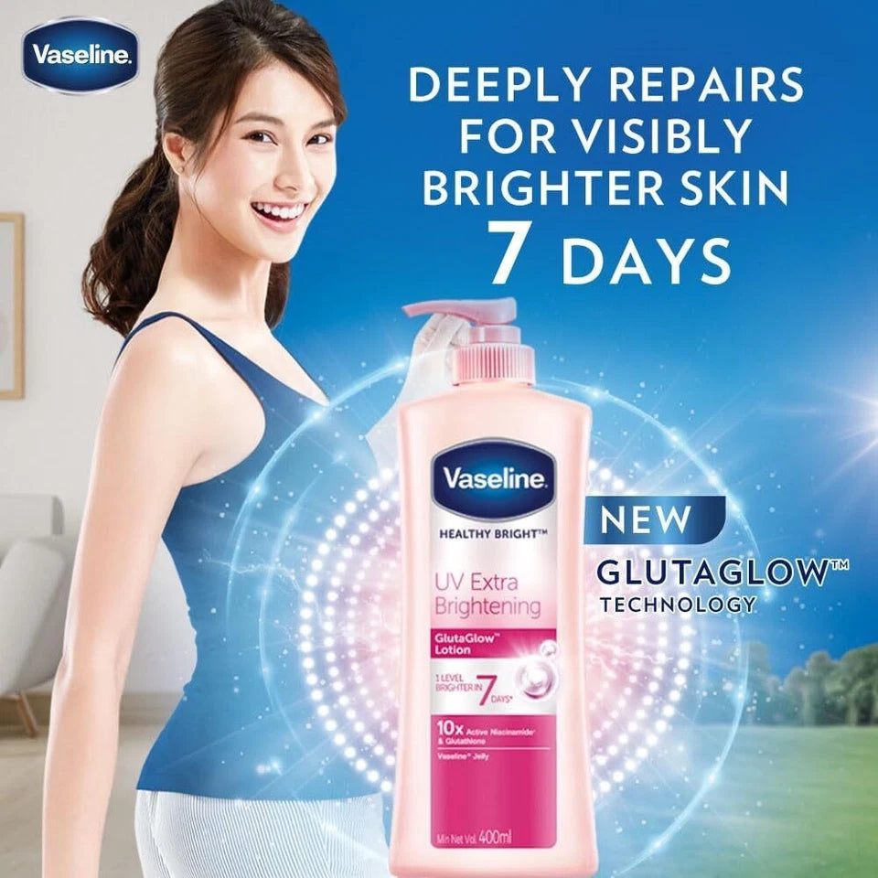Vaseline UV Extra Brightening Lotion formula designed for deep skin repair and healthy brightness